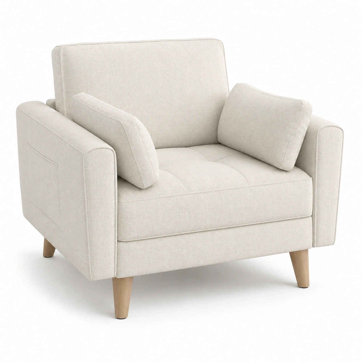 Sillon sofa de tela color marfil con reposabrazos-oakvellehome