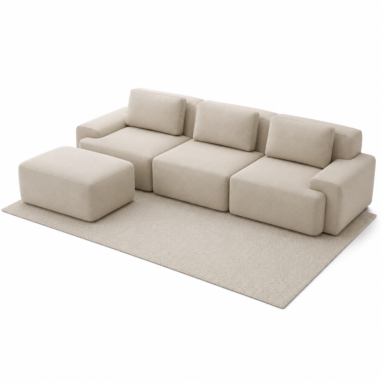 Sofa de tres plazas color crema con reposapies-oakvellehome