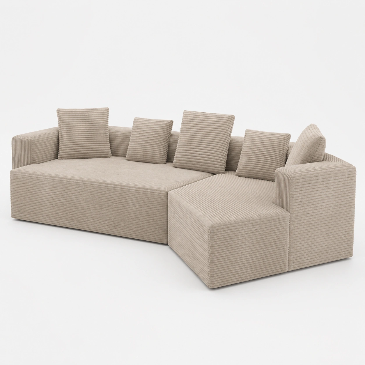 Sofa esquinero de pana color beige-oakvellehome