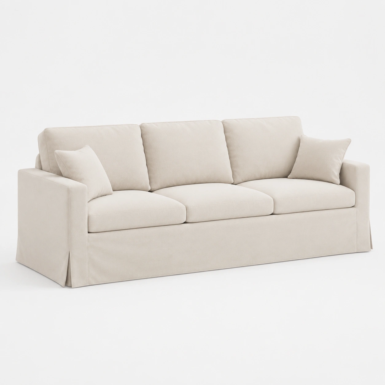 Sofa de tres plazas color beige con faldon-oakvellehome