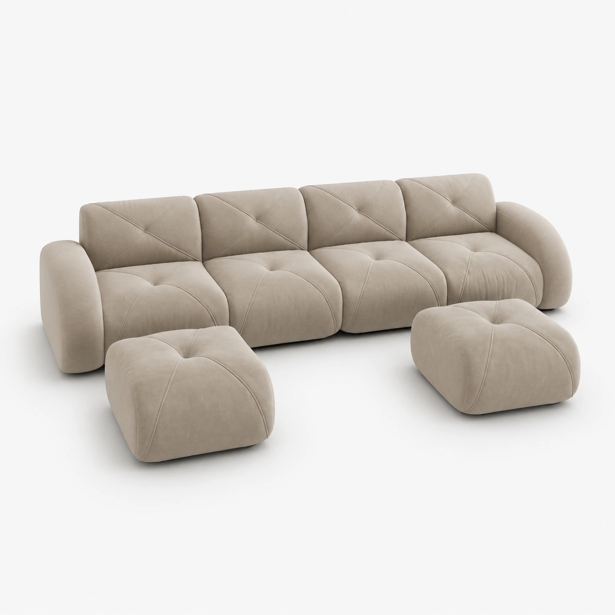 Sofa de cuatro plazas color beige con reposapies-oakvellehome