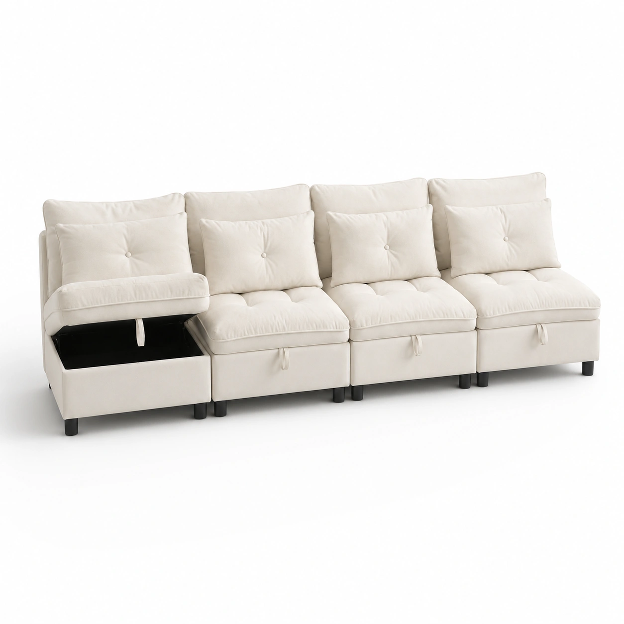 Sofa modular con almacenamiento color beige-oakvellehome