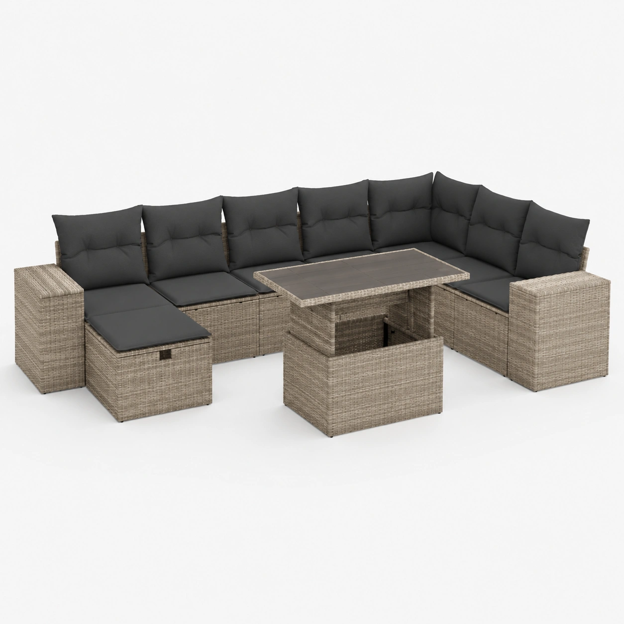 Sofa para exterior gris oscuro con mesa de fuego-oakvellehome