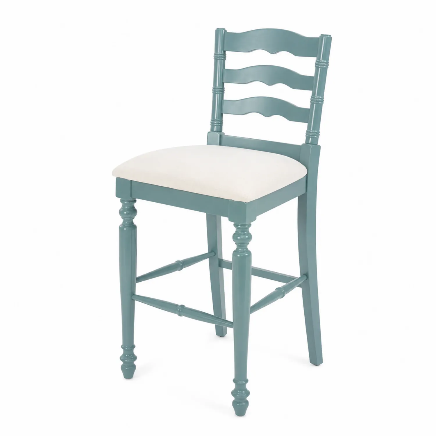 Sgabello da Bar in Legno e Tessuto Verde e Bianco-Nordicnestluxe