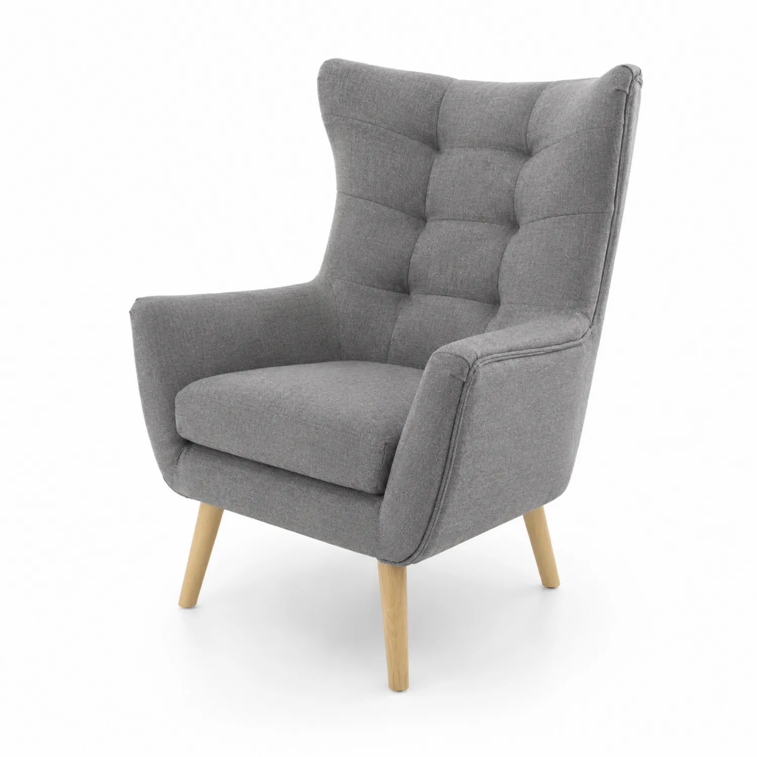Poltrona in tessuto grigio con gambe in legno-Nordicnestluxe