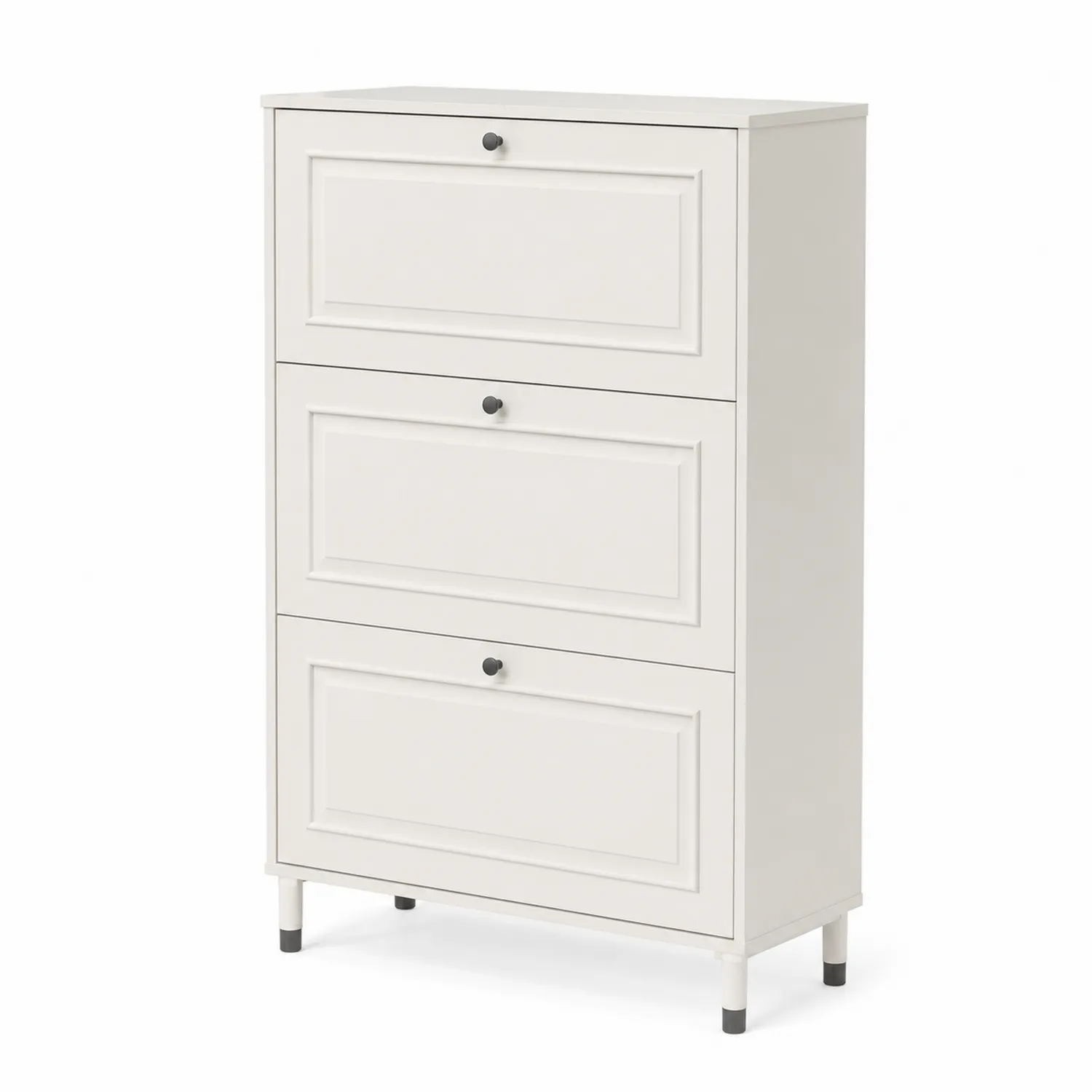 Scarpiera bianca a 3 scomparti in legno composito 80x30x102 cm-Nordicnestluxe