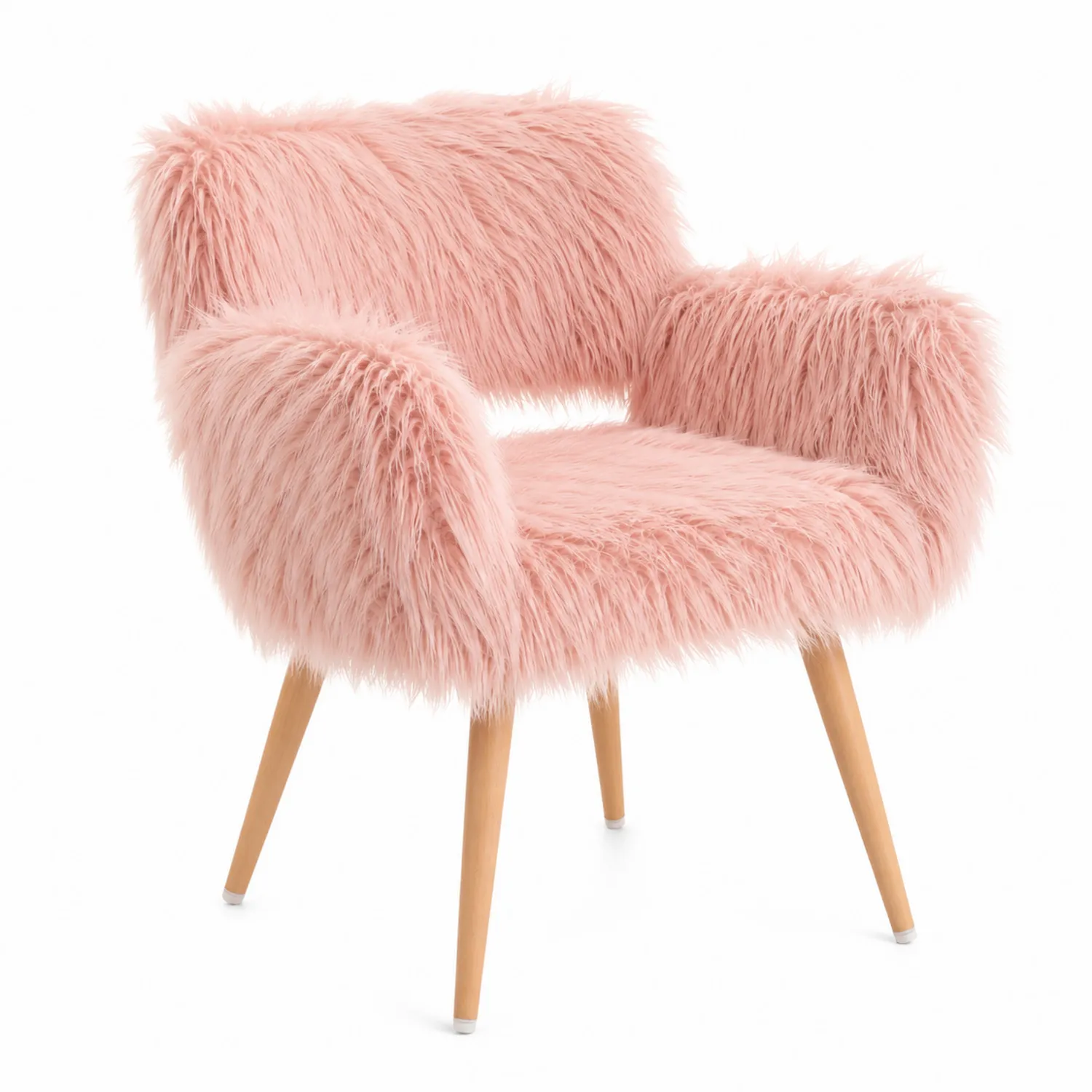 Poltrona in pelliccia sintetica rosa con gambe in legno-Nordicnestluxe
