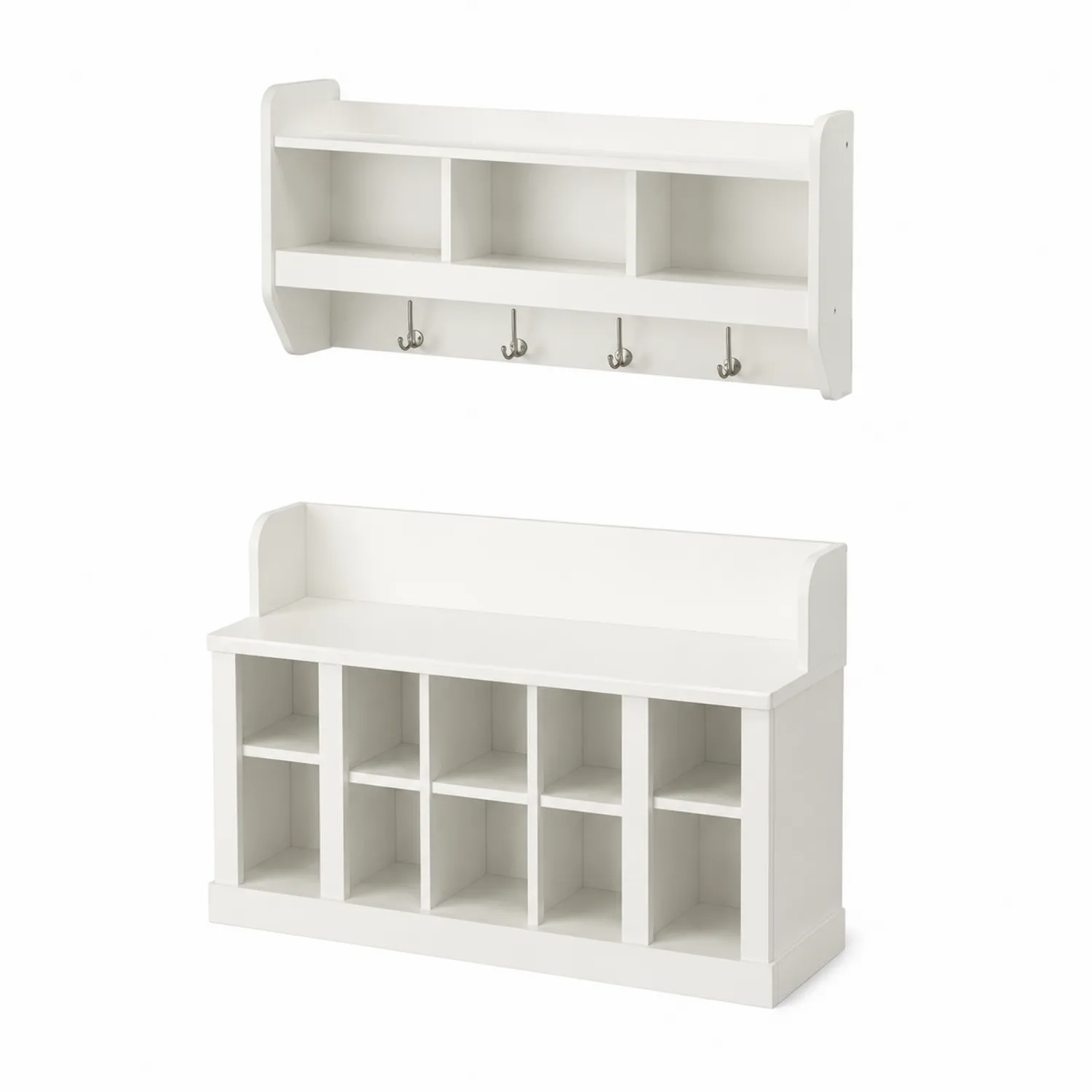 Set Ingresso Bianco con Scarpiera e Mensola in Legno-Nordicnestluxe
