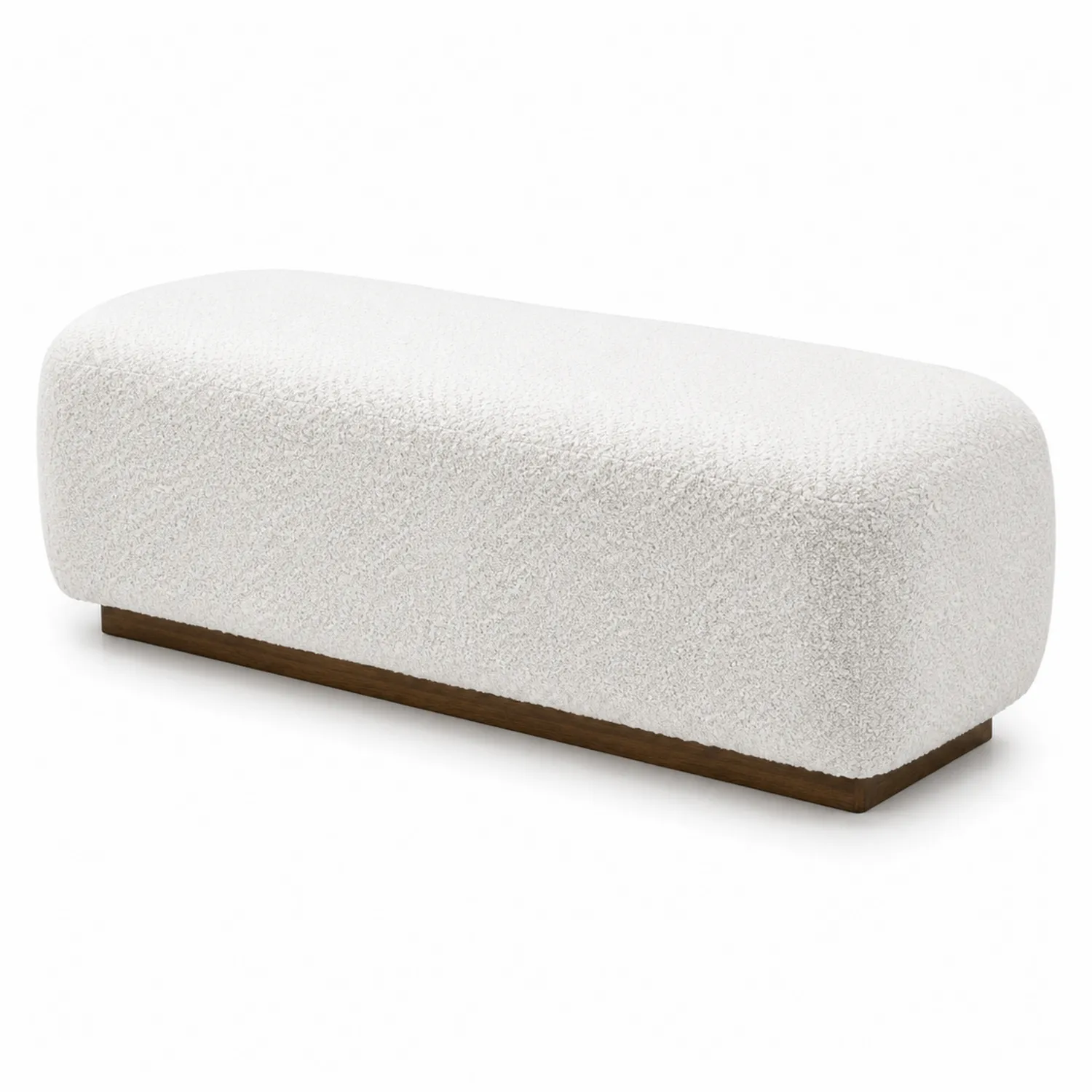 Panca in tessuto Bouclé con base in legno Bianco-Nordicnestluxe