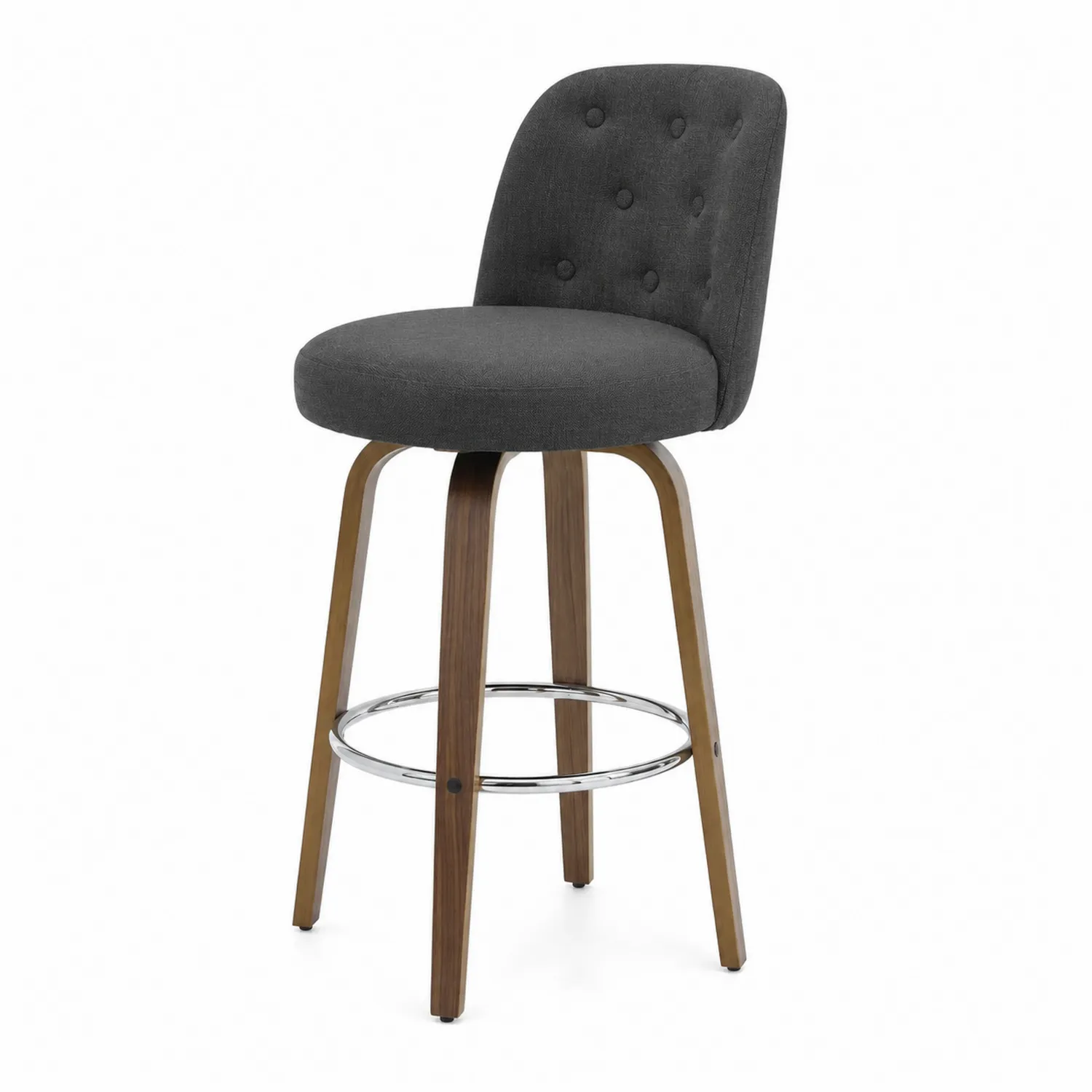 Sgabello da Bar Grigio in Tessuto con Gambe in Legno e Acciaio-Nordicnestluxe