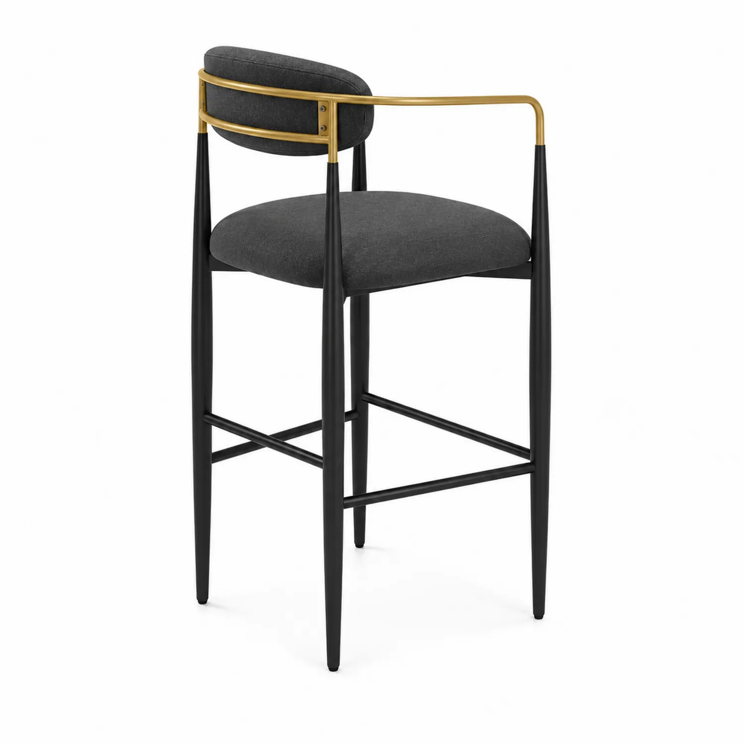 Sgabello da Bar in Tessuto Grigio con Struttura in Metallo Nero e Oro-Nordicnestluxe
