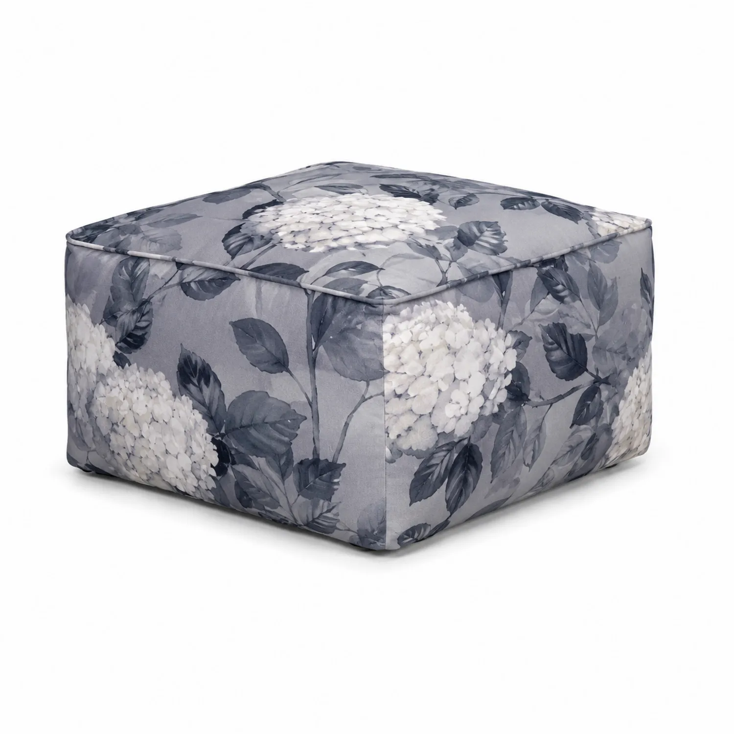 Pouf in poliestere con motivo floreale 45x45x30 cm-Nordicnestluxe