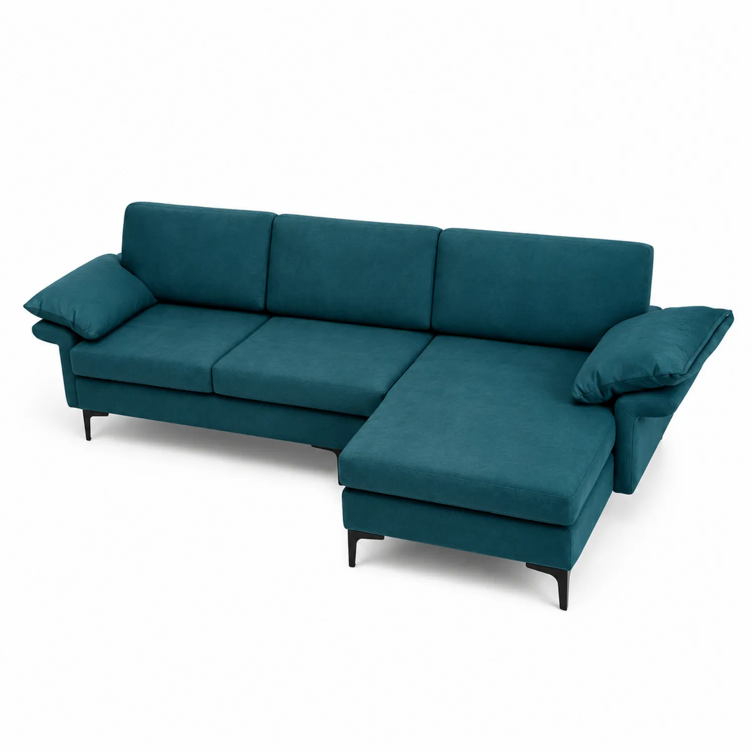 Divano angolare in tessuto 5 posti Blu Petrolio 263x85x195 cm-Nordicnestluxe