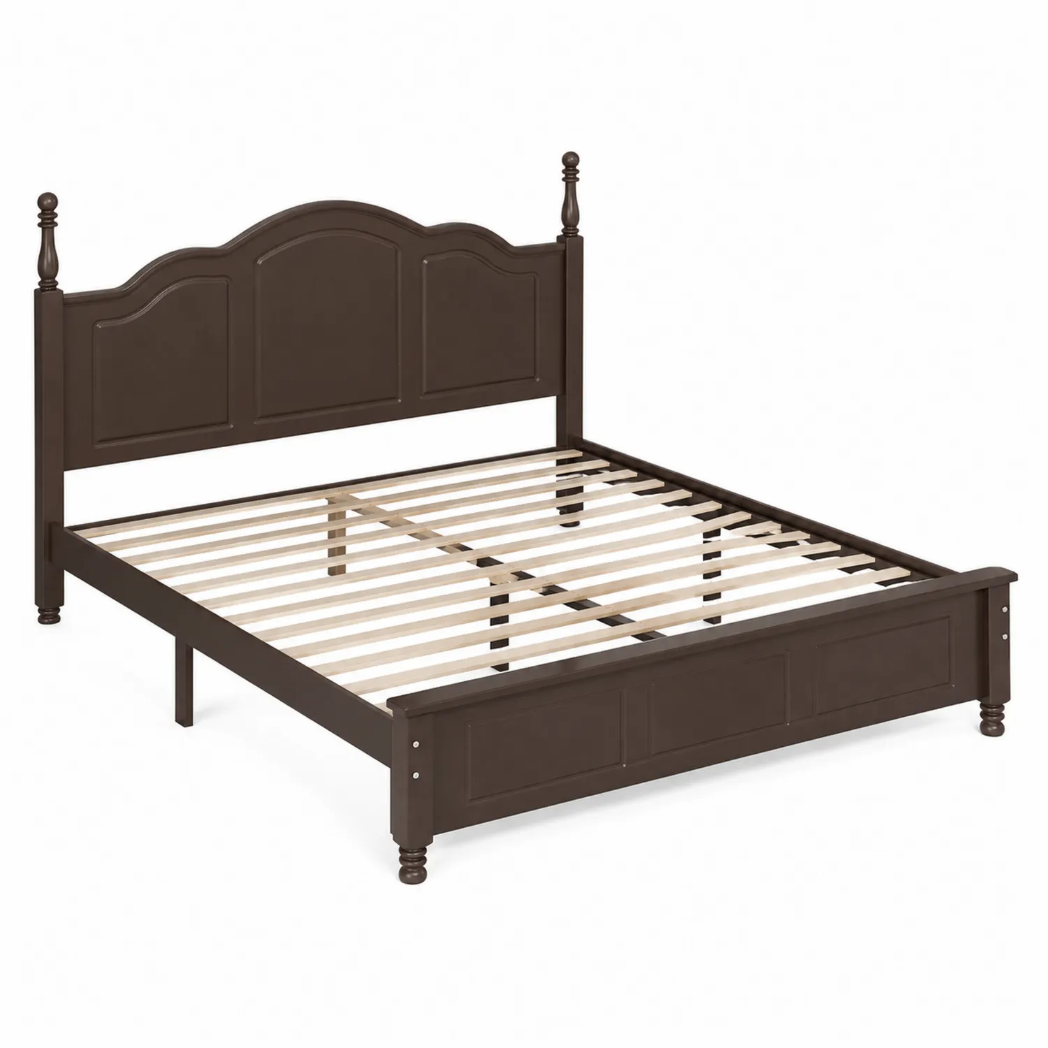Letto matrimoniale in legno marrone scuro con testiera intagliata 200x160 cm-Nordicnestluxe