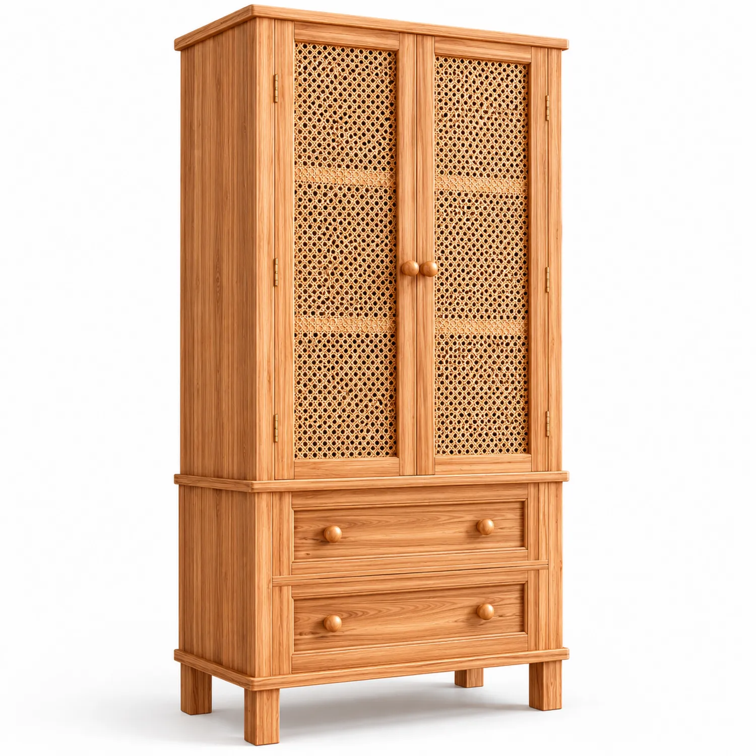 Credenza in Legno con Ante in Rattan, 2 Cassetti, 180x90x40 cm-Nordicnestluxe