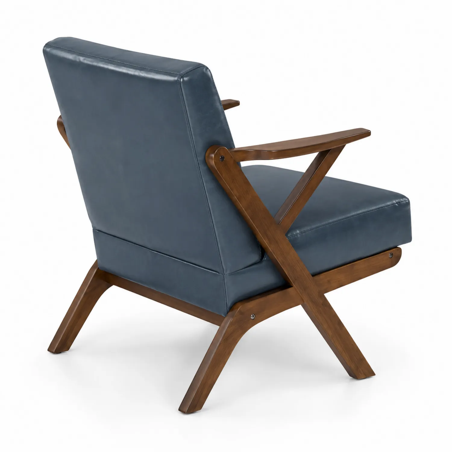 Poltrona in Pelle Sintetica Blu con Struttura in Legno-Nordicnestluxe