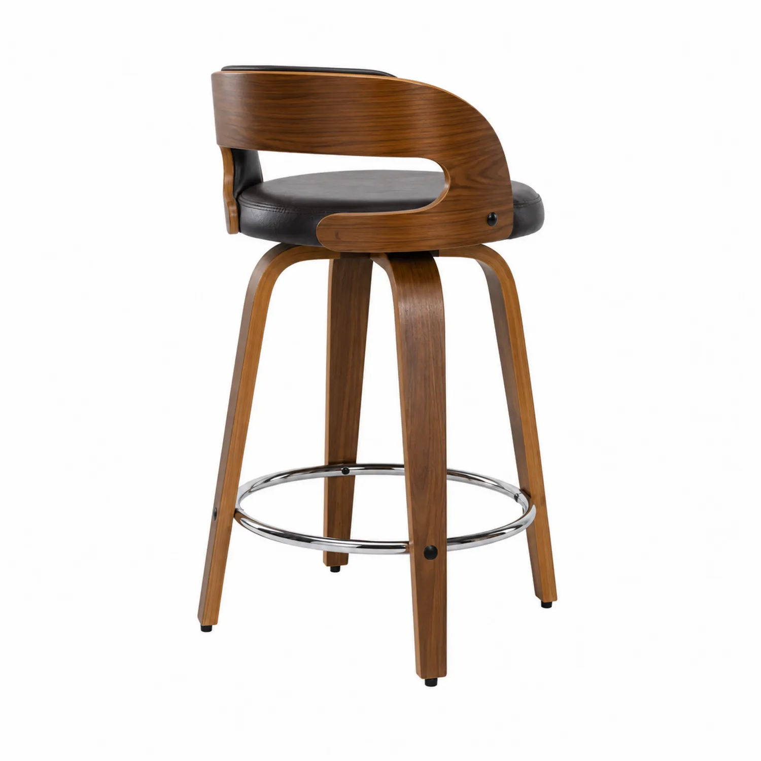 Sgabello Girevole in Legno e Pelle Sintetica Nero, 105 cm-Nordicnestluxe