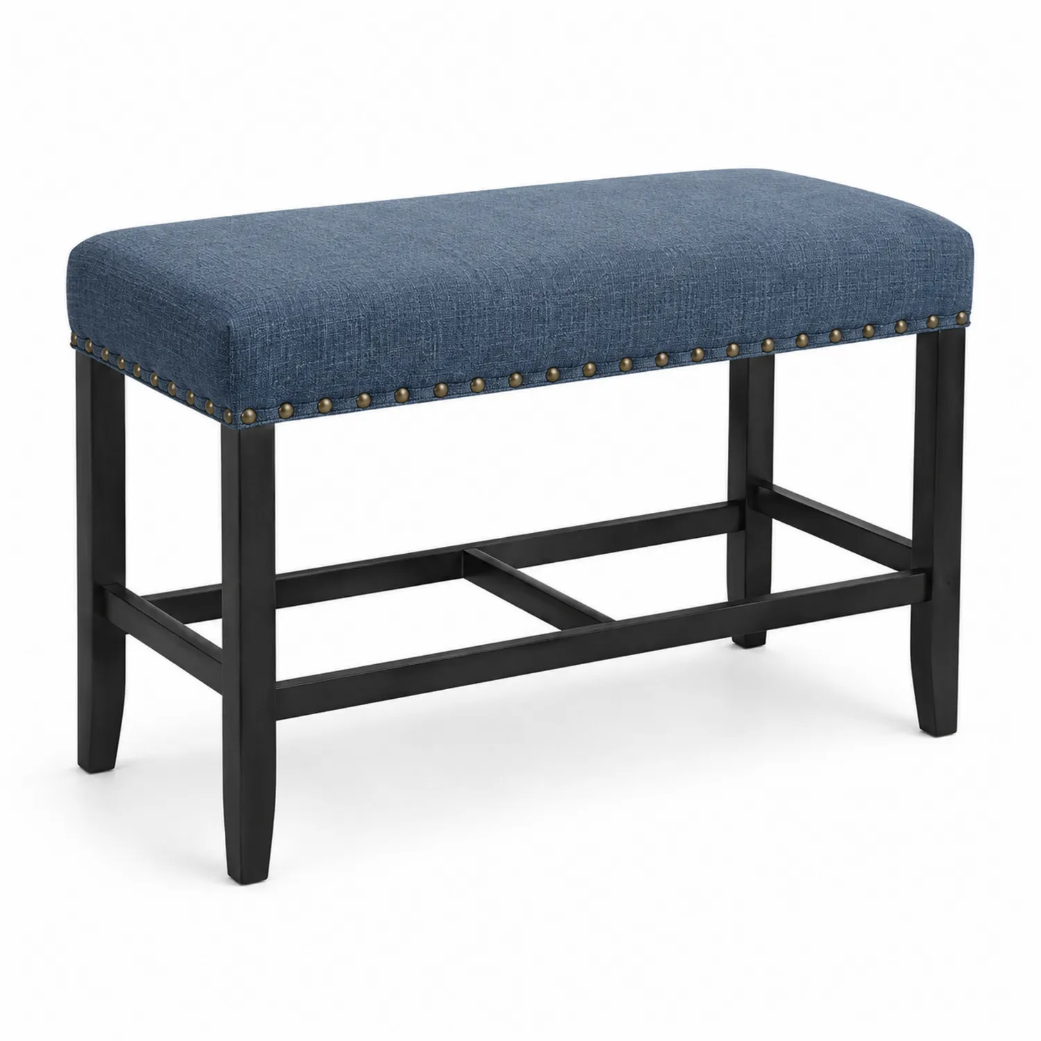 Panca in Tessuto Blu con Gambe in Legno-Nordicnestluxe