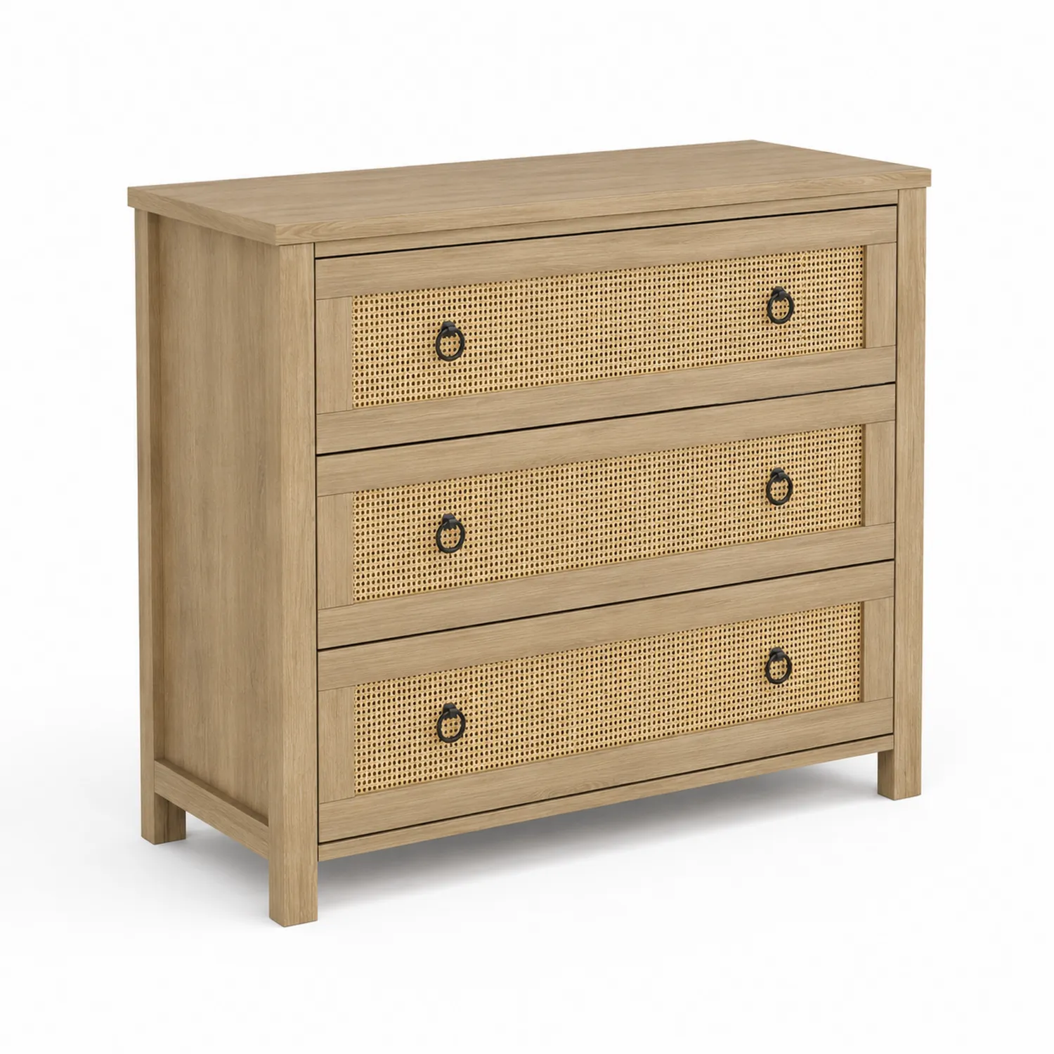 Cassettiera in legno di rovere con frontali in rattan, 80x40x85 cm-Nordicnestluxe