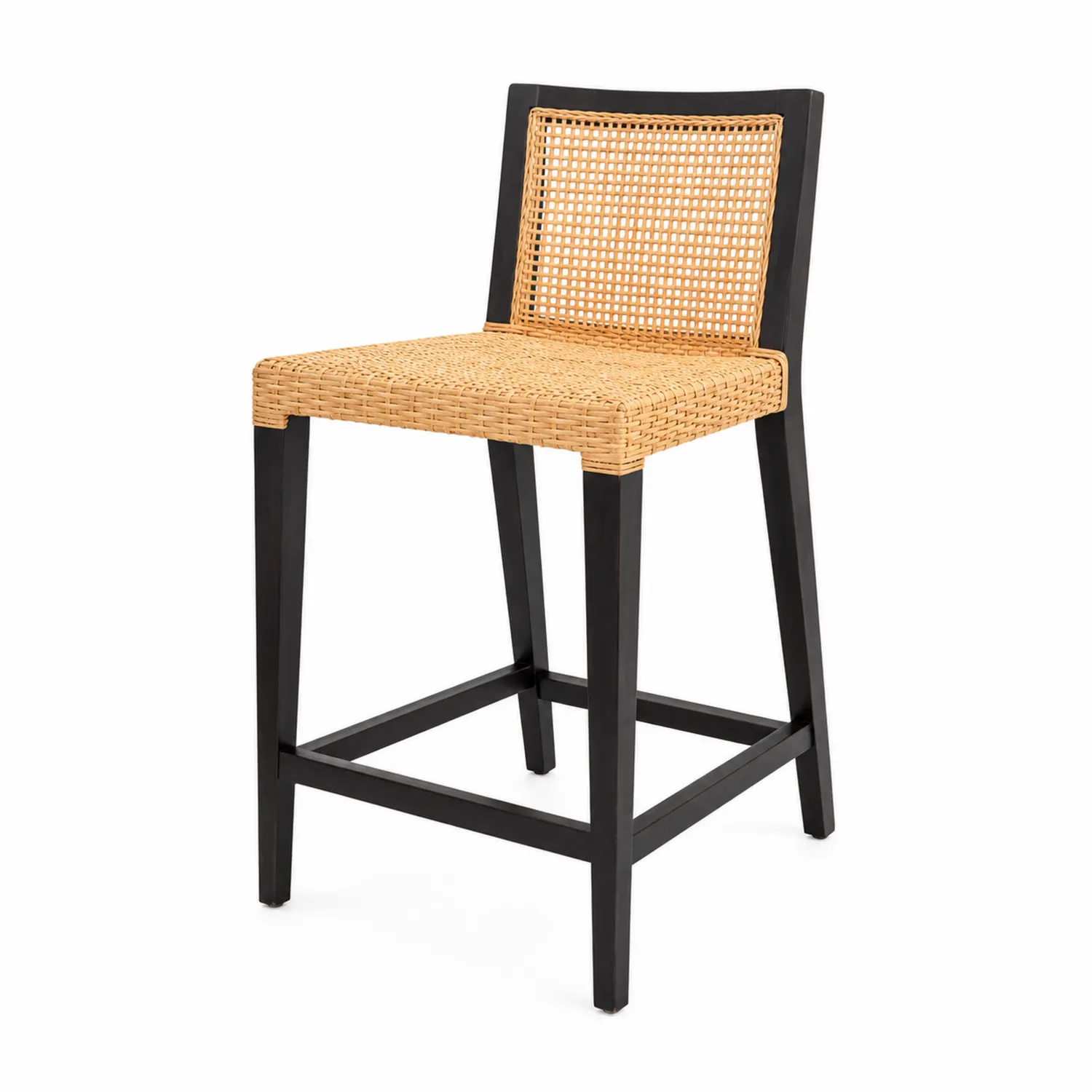 Sgabello da Bar in Legno e Rattan-Nordicnestluxe