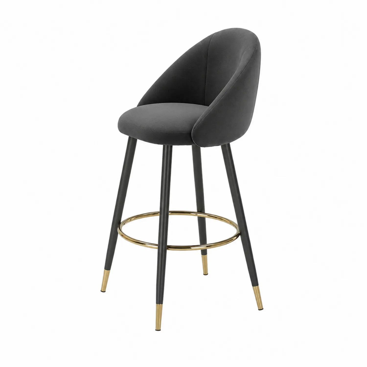Sgabello in velluto grigio antracite con gambe in metallo dorato-Nordicnestluxe