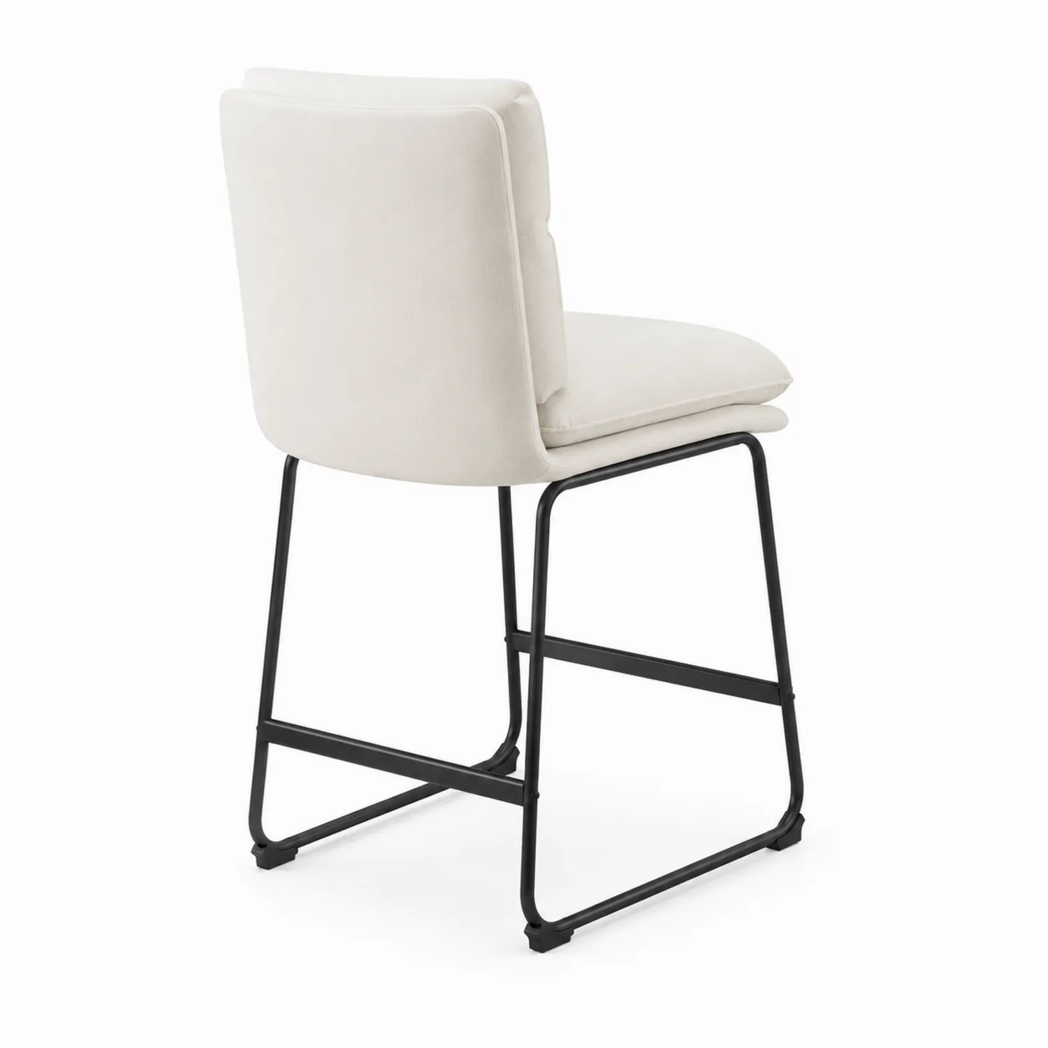 Sgabello da Bar in Tessuto Crema con Struttura Metallo Nero-Nordicnestluxe