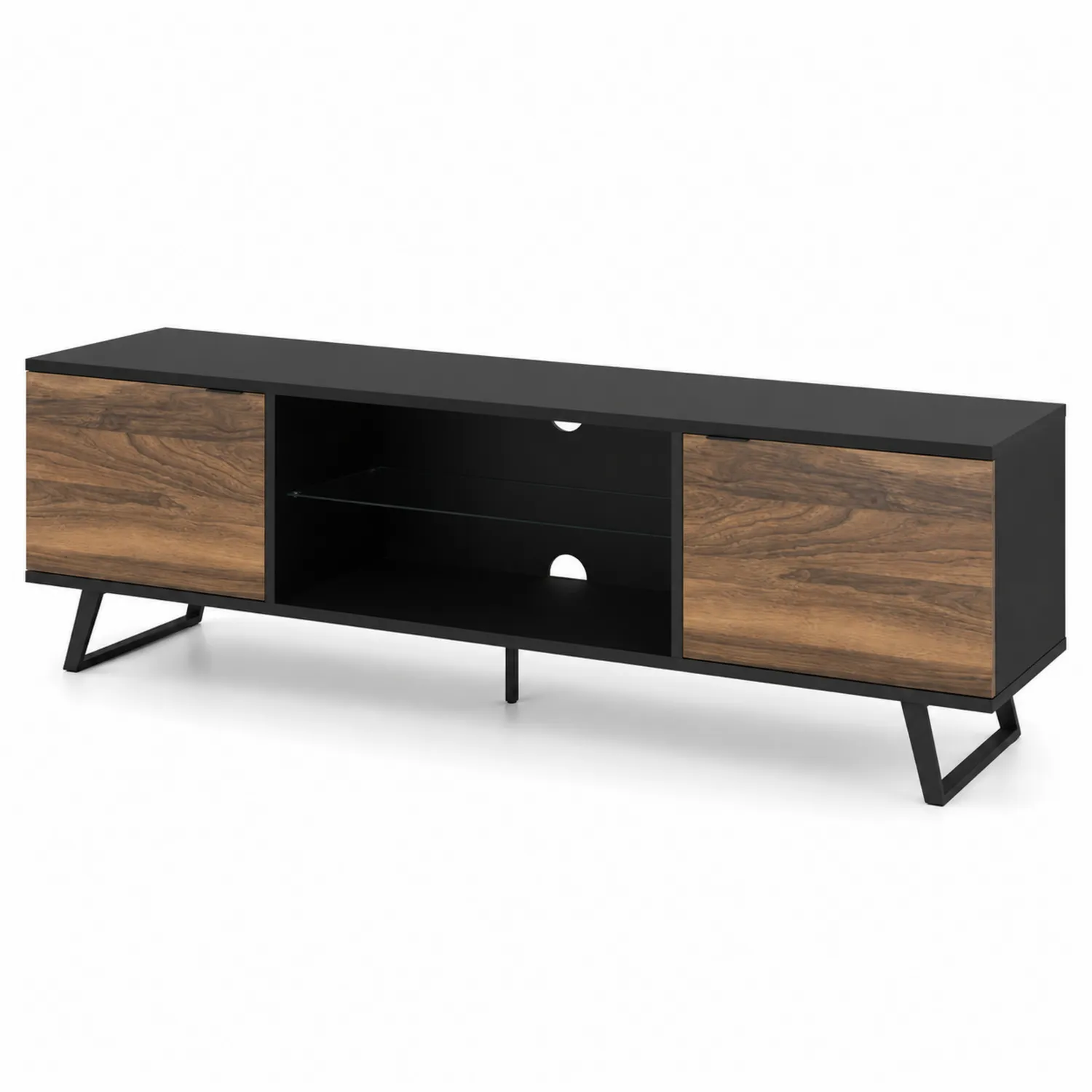 Mobile TV in legno e metallo nero con ripiano in vetro-Nordicnestluxe