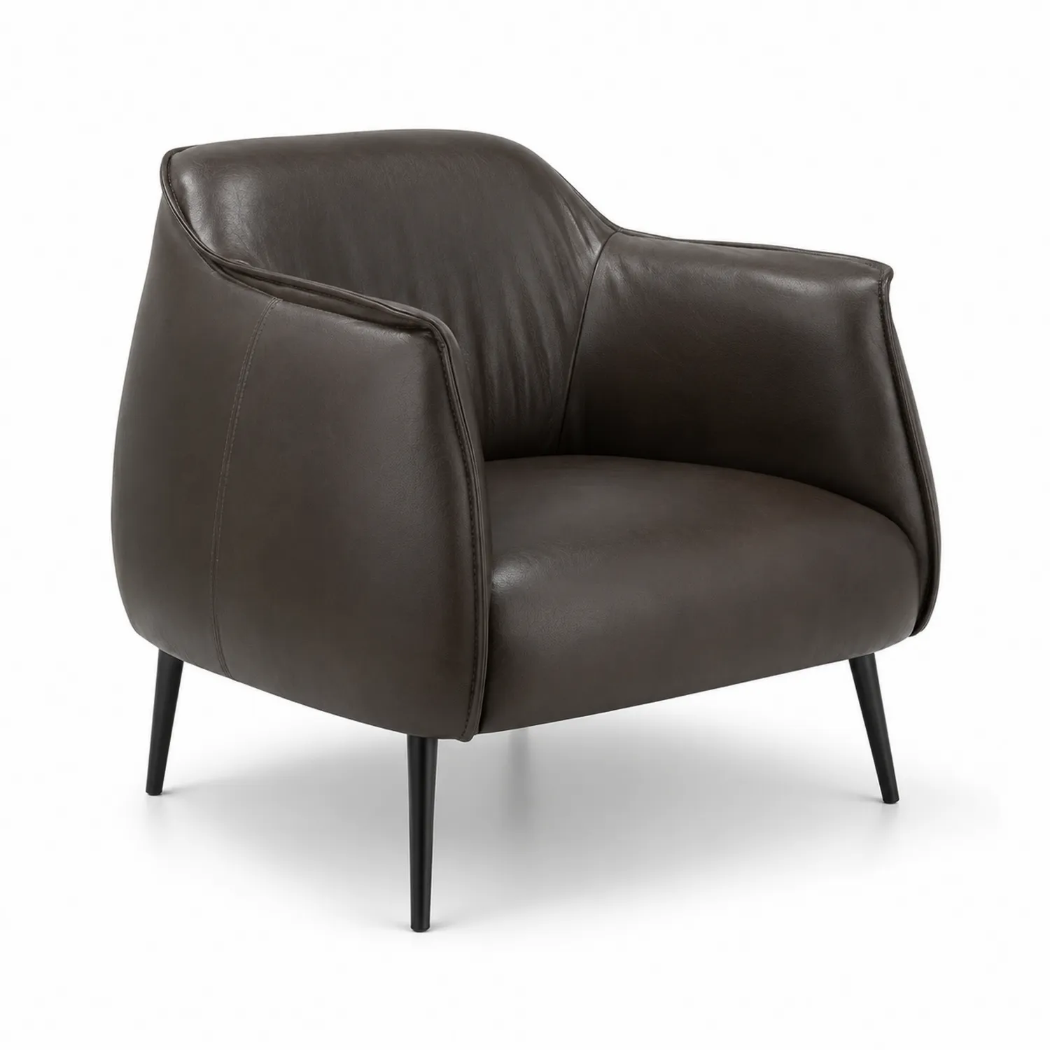 Poltrona in Pelle Marrone con Gambe in Acciaio-Nordicnestluxe