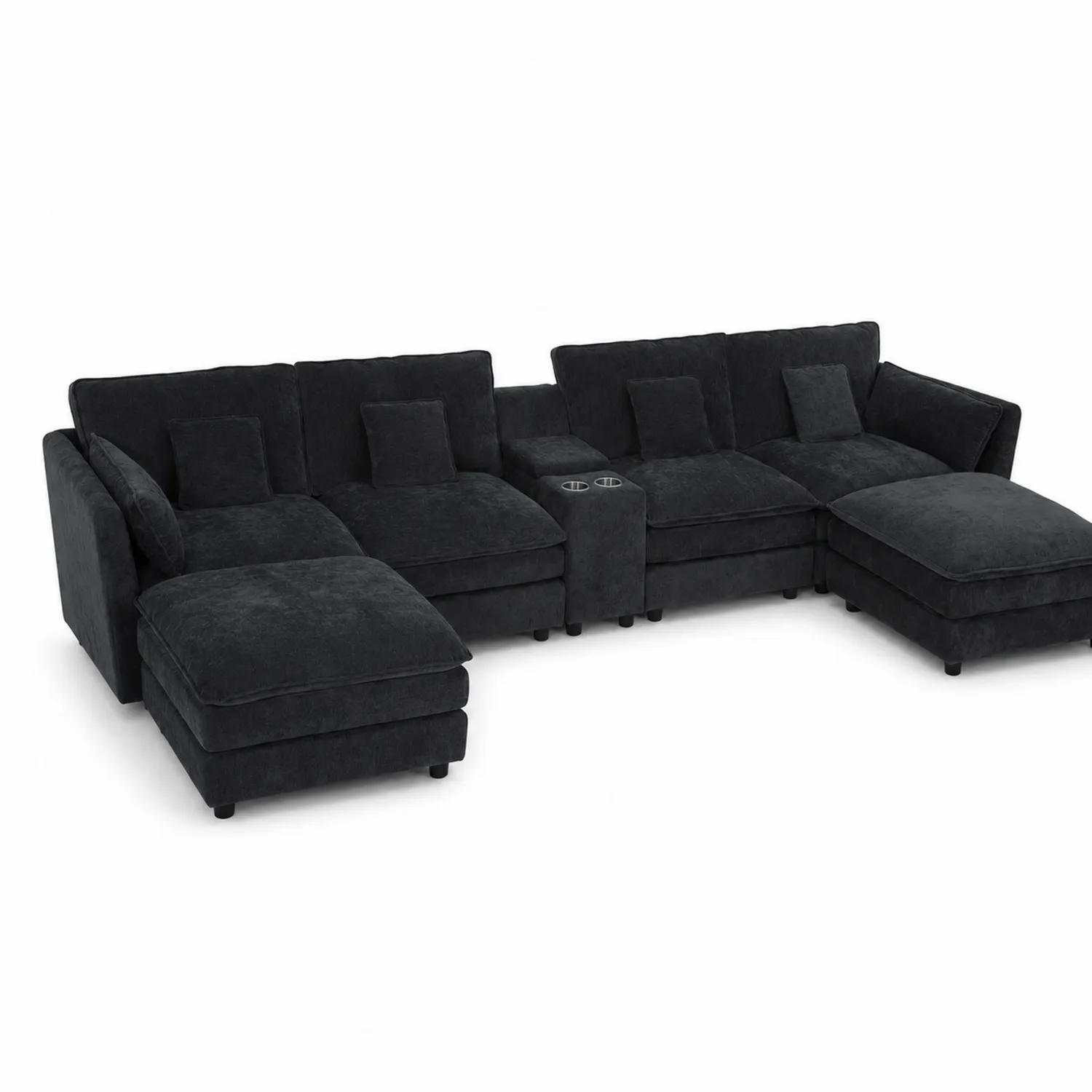 Divano angolare modulare in velluto nero con chaise longue-Nordicnestluxe