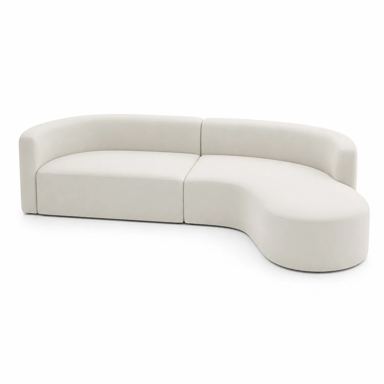 Divano Componibile Curvo in Pelle Sintetica Crema-Nordicnestluxe