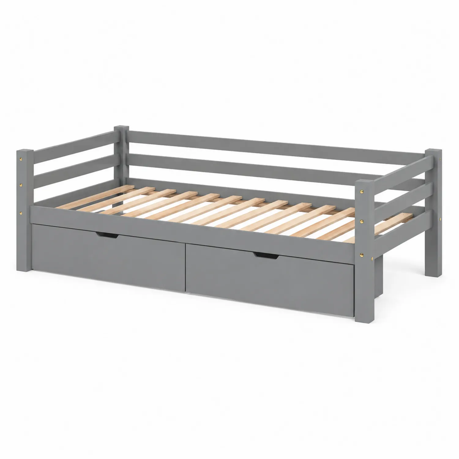 Letto singolo in legno grigio con cassetti 200x90 cm-Nordicnestluxe