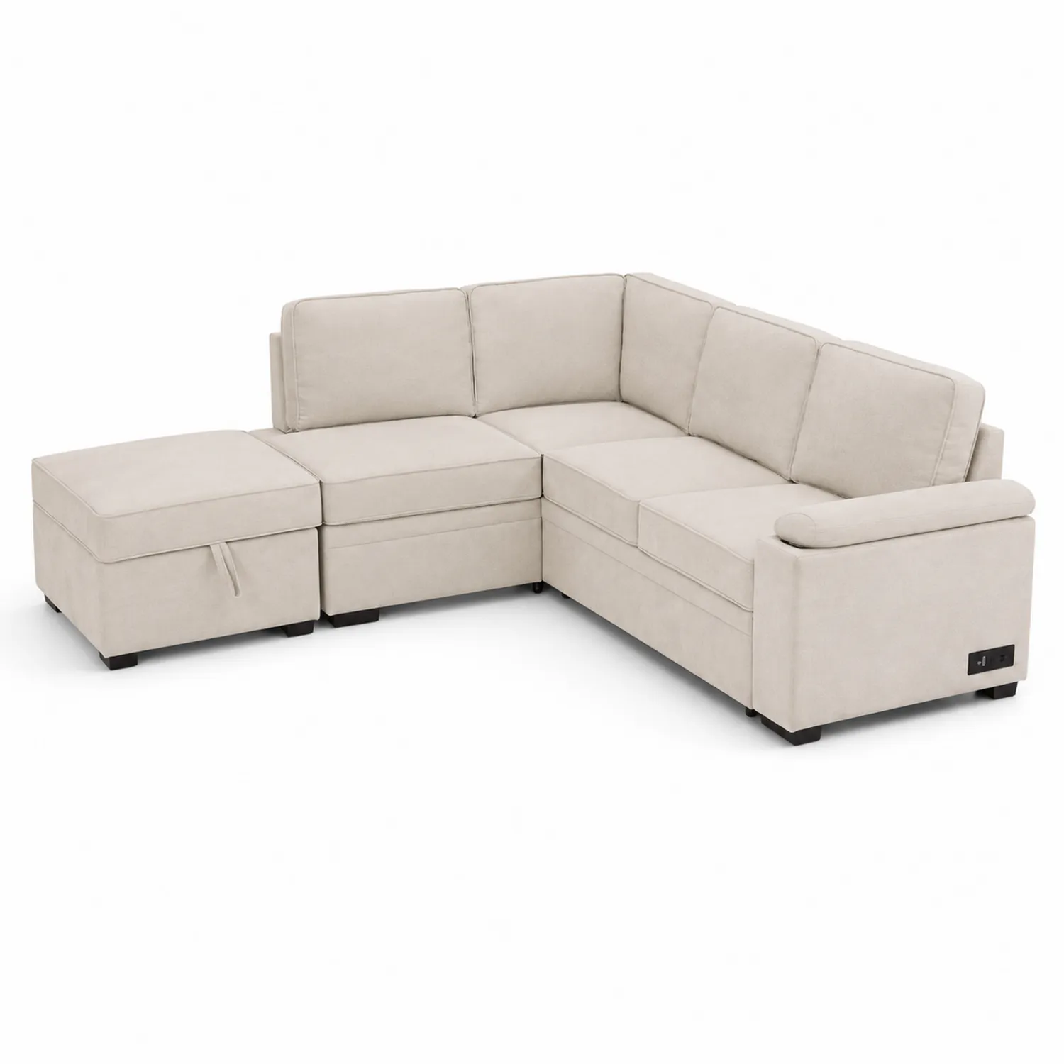 Divano angolare in tessuto beige con chaise longue e funzione di stoccaggio-Nordicnestluxe