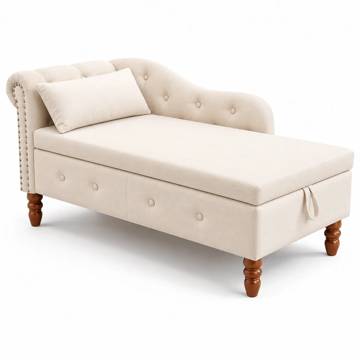 Chaise Longue in Tessuto Crema con Gambe in Legno