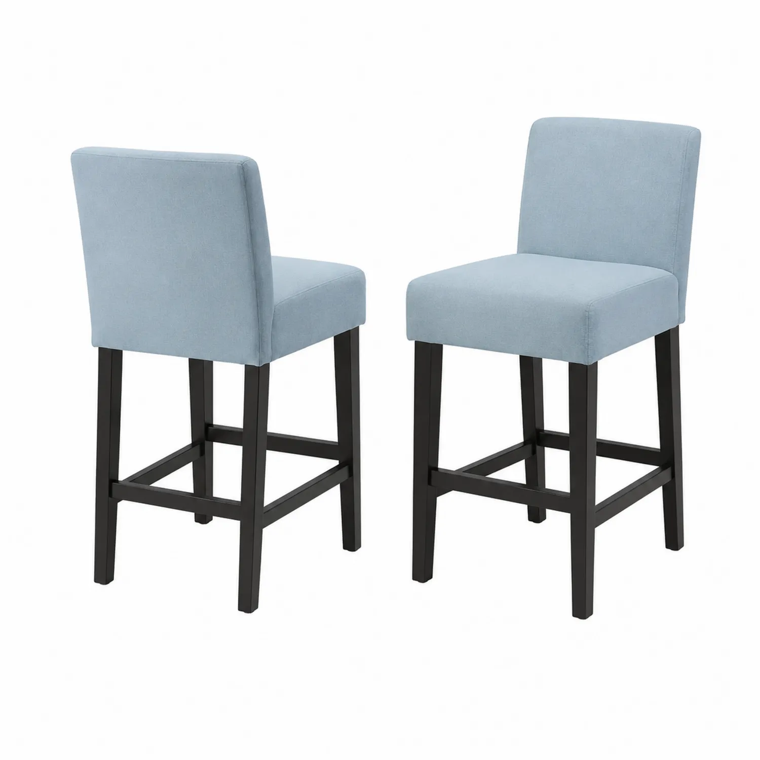 Set di 2 Sgabelli da Bar in Legno e Tessuto Blu