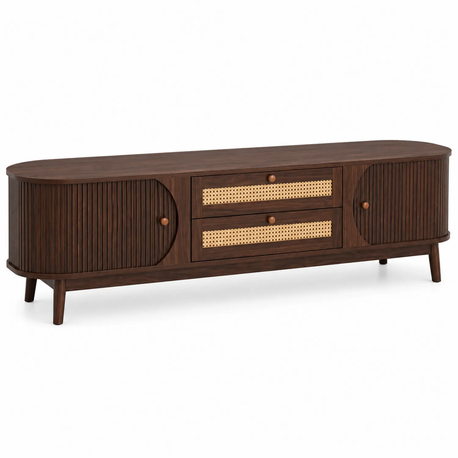 Mobile TV in legno e rattan marrone scuro 180x40x50 cm