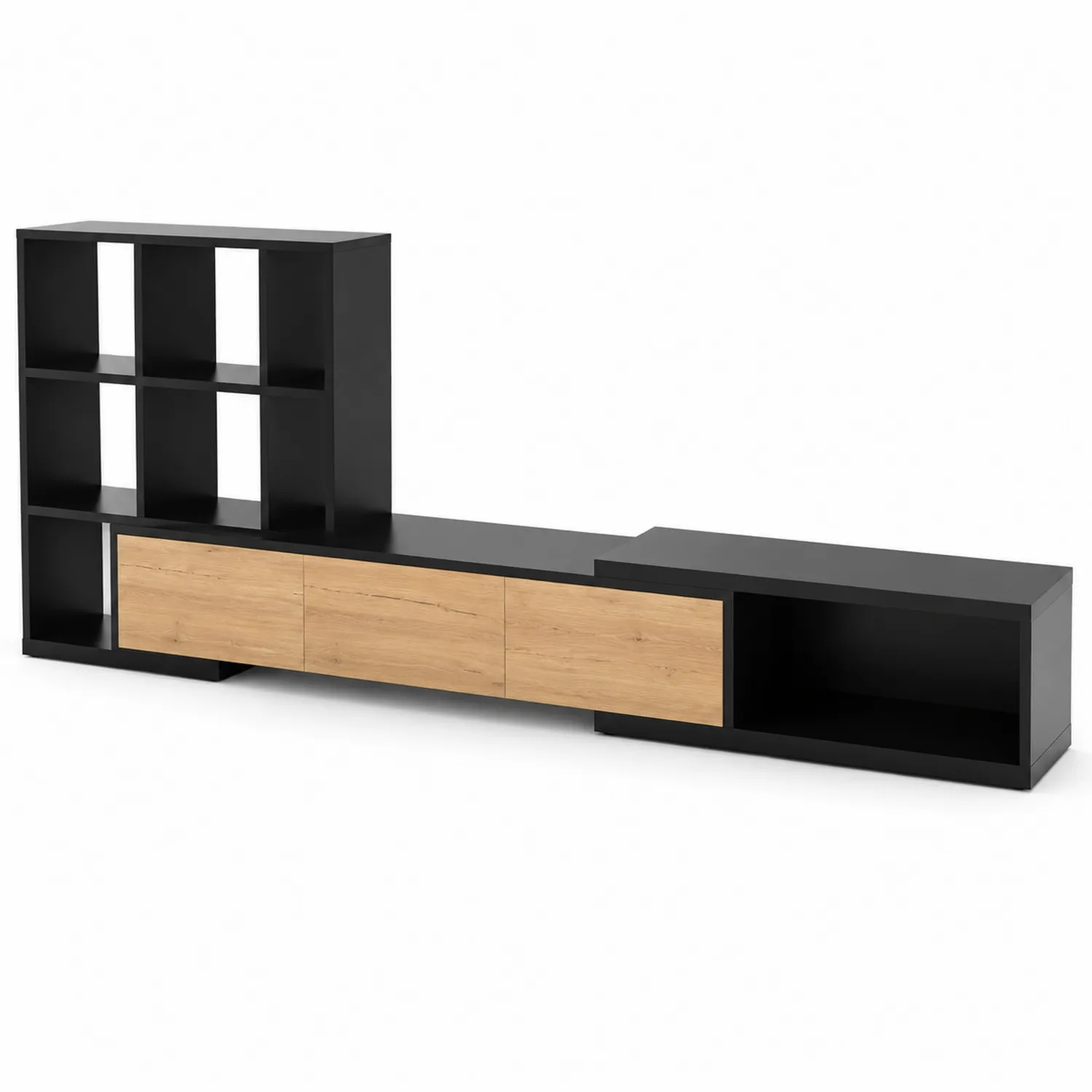 Mobile TV in Legno MDF Nero con Scaffali