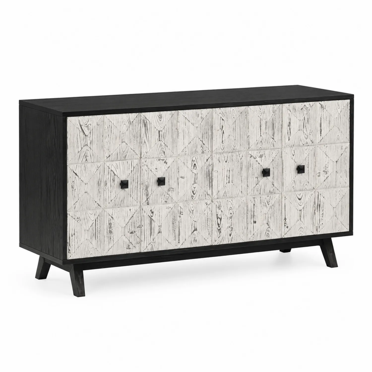 Credenza in Legno di Pino e MDF con Finitura Bianca e Nera
