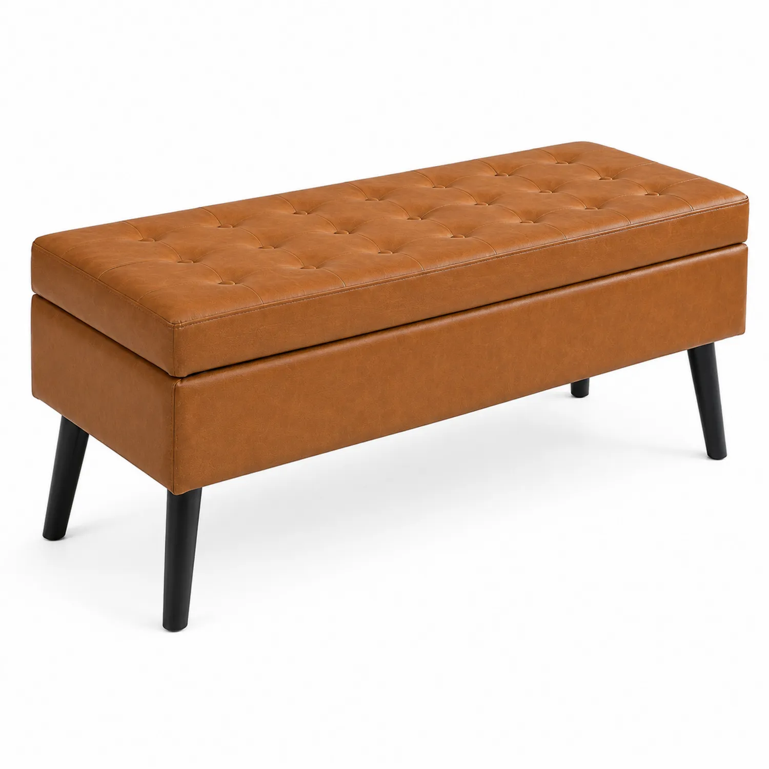 Panca Rettangolare in Finta Pelle Marrone 100x40x45 cm