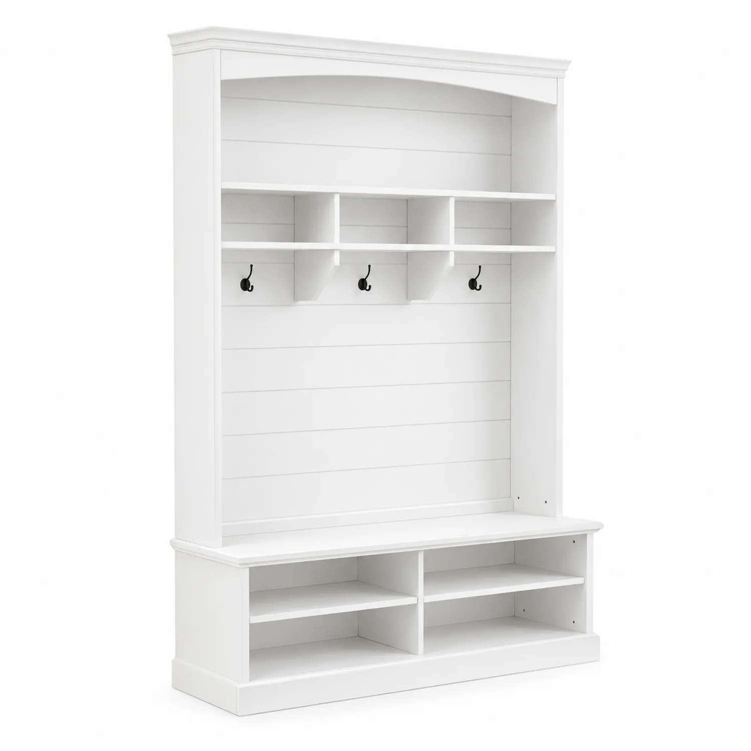 Attaccapanni in Legno MDF Bianco con Scaffali e Ganci 200x140x40 cm