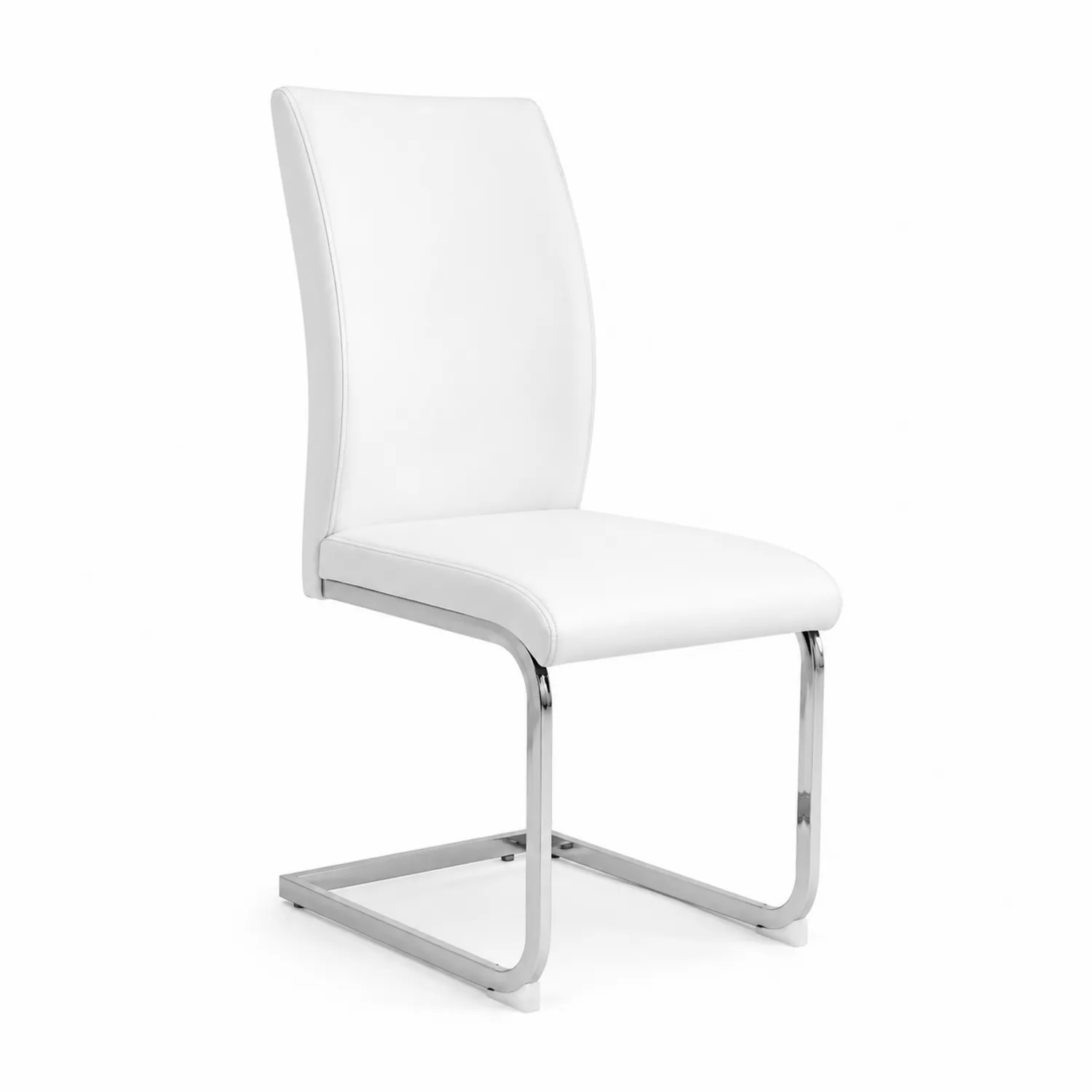 Sedia in pelle bianca con struttura in acciaio cromato