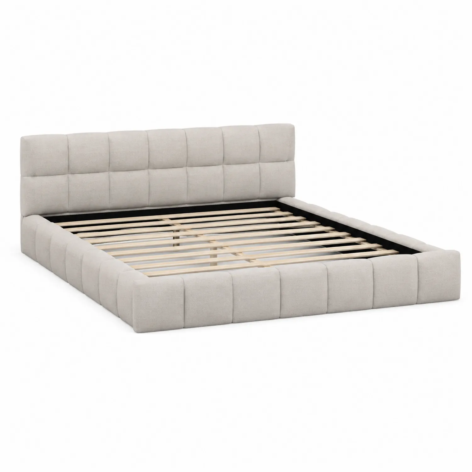 Letto matrimoniale imbottito in tessuto beige 200x160 cm