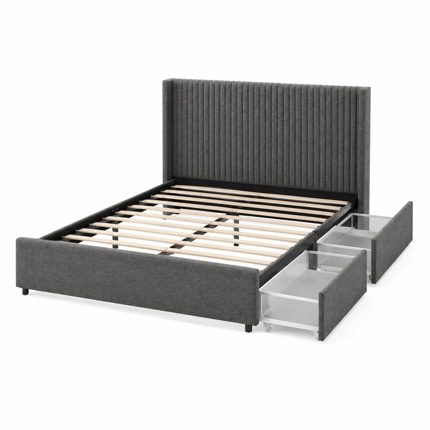 Letto matrimoniale in tessuto grigio con contenitore 160x200 cm
