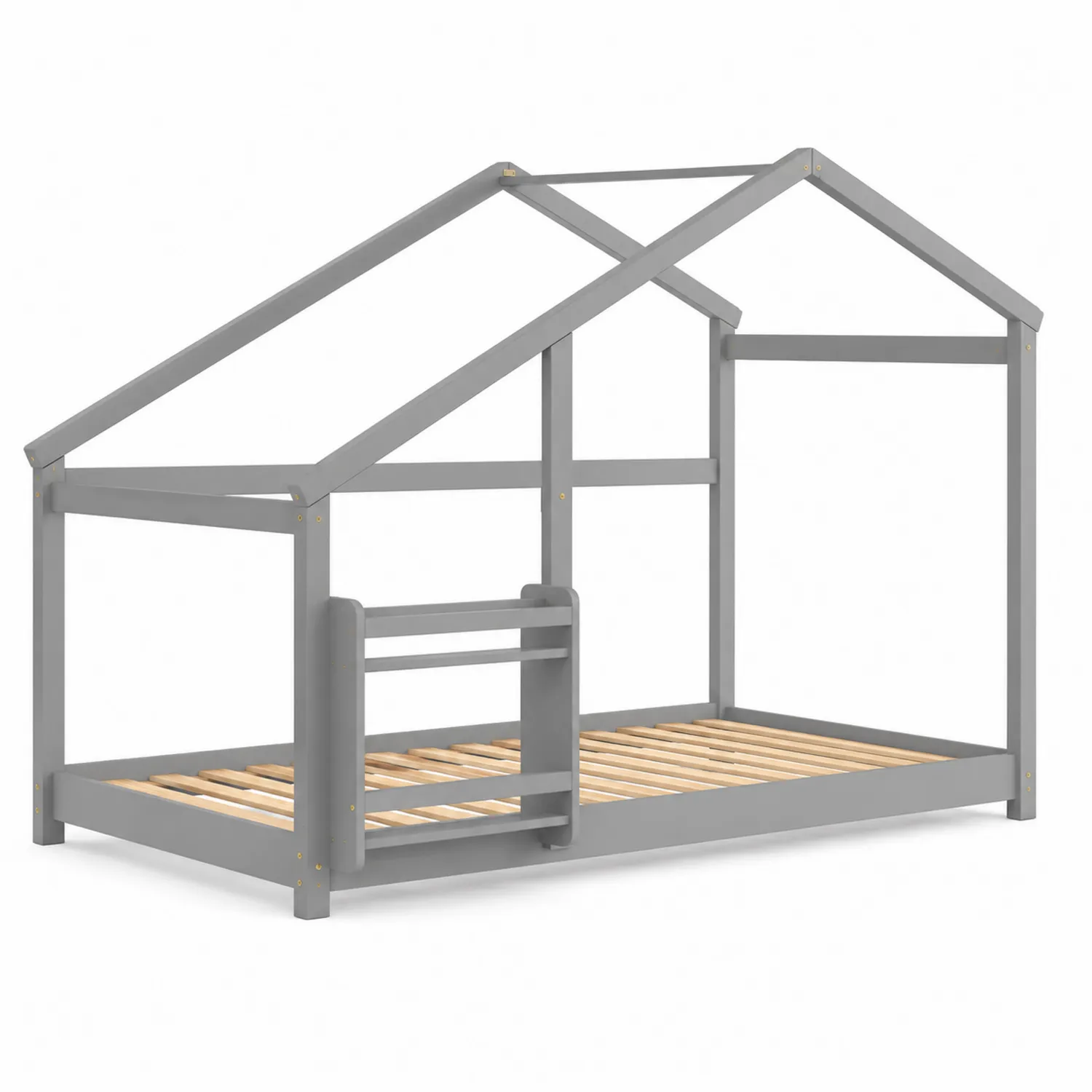 Letto per bambini a forma di casetta in legno massello di pino grigio 200x90 cm