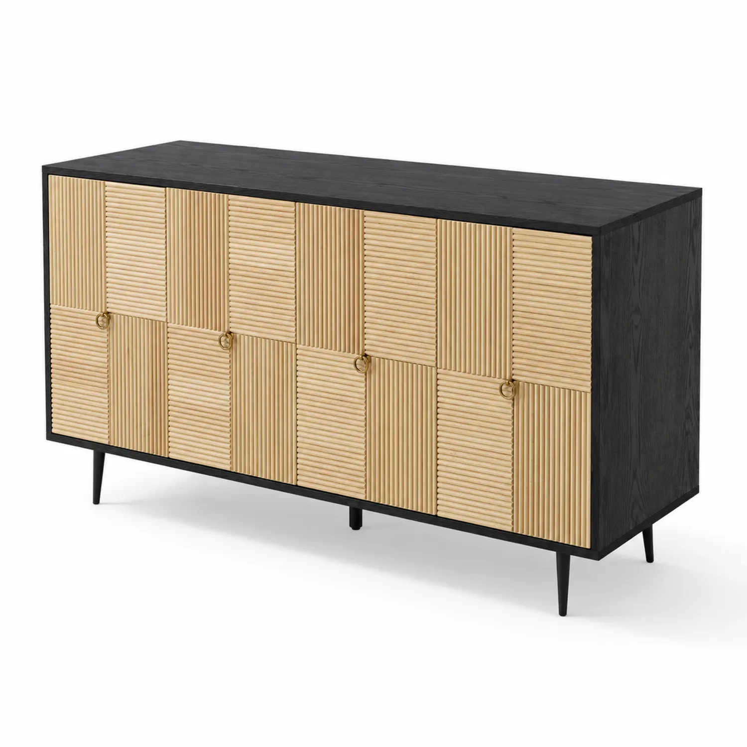 Credenza in MDF Nero e Naturale con Ante Rigate 160x40x80 cm