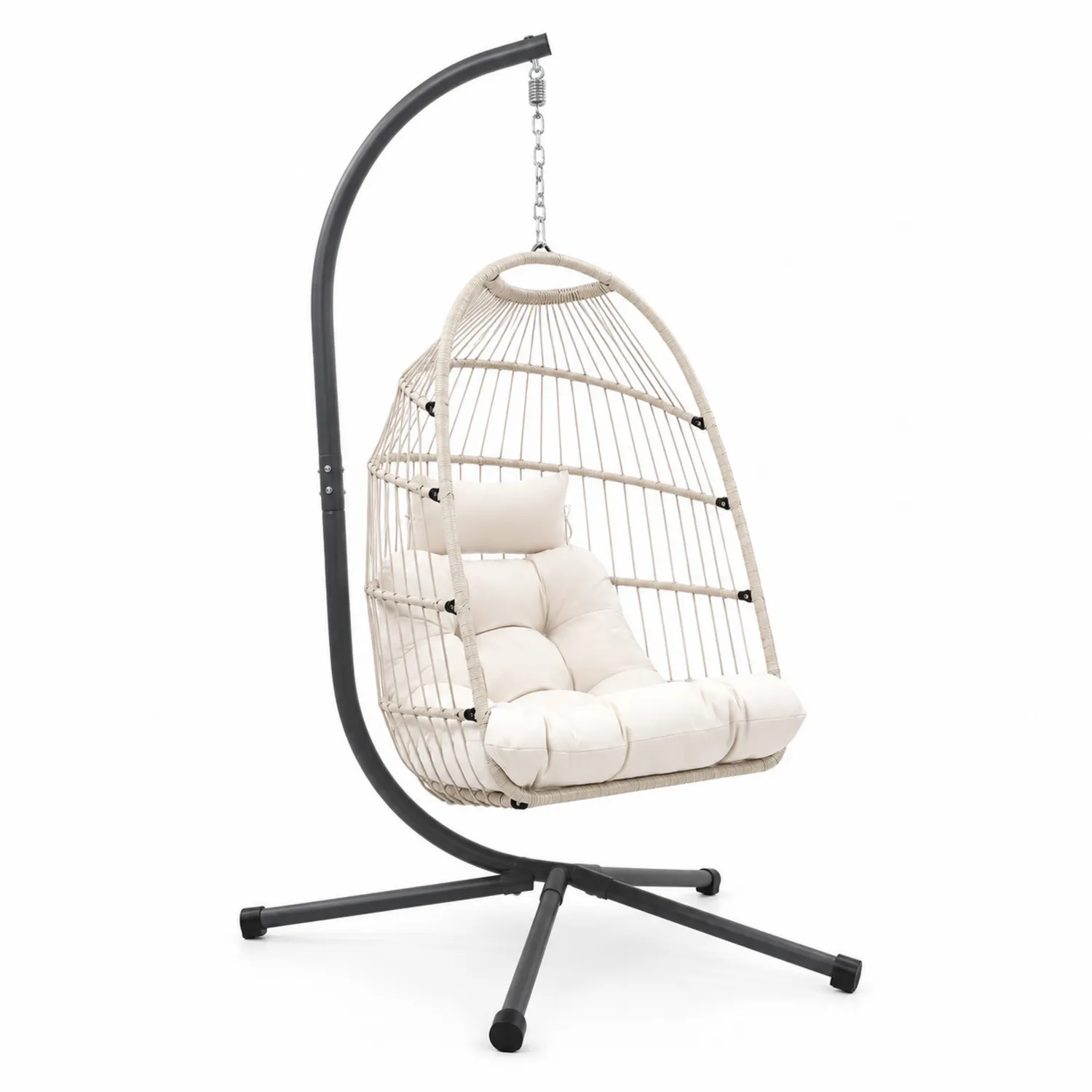 Poltrona Sospesa in Rattan con Struttura in Acciaio e Cuscini, 195 cm
