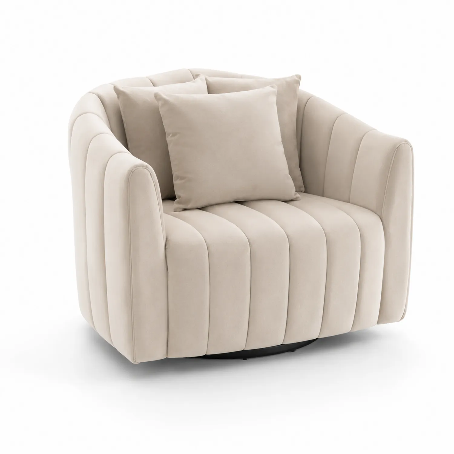 Poltrona in Velluto con Cuscini Beige