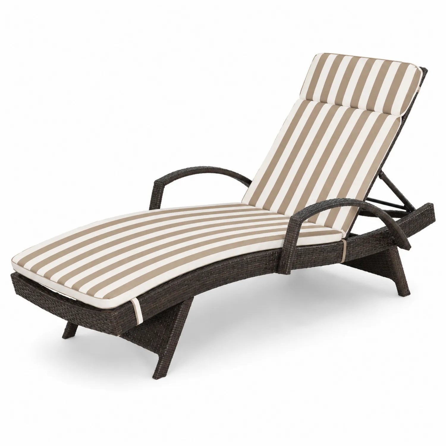 Sdraio regolabile in rattan sintetico a righe beige e marrone con cuscino