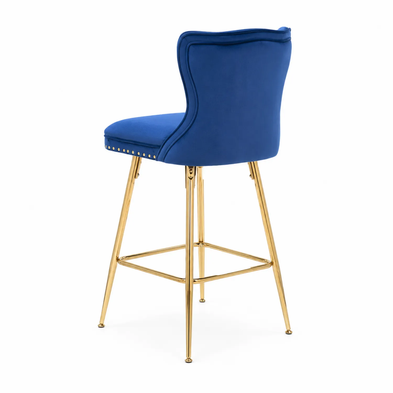 Sgabello in Velluto Blu con Gambe in Metallo Dorato