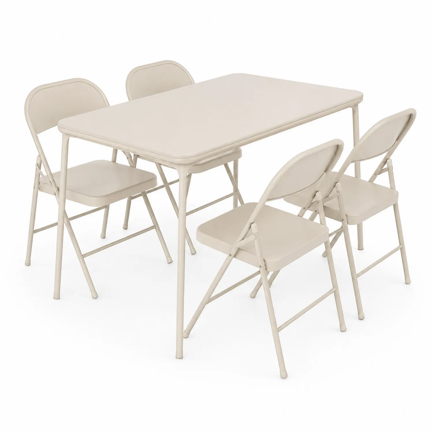 Set tavolo e 4 sedie pieghevoli in metallo beige