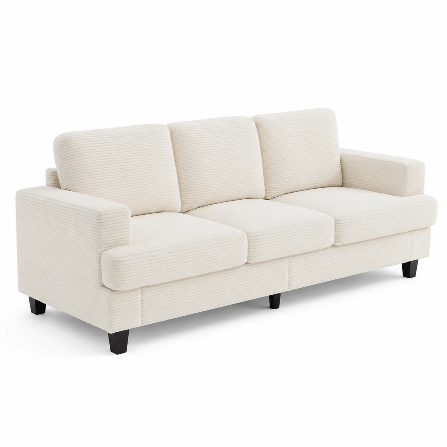Divano a tre posti in tessuto corduroy beige